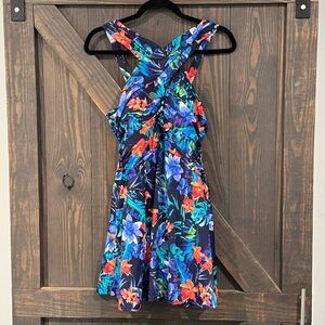 Swimsuits For All Women’s High Neck Wrap Swimdress Blue Floral‎ Size 16